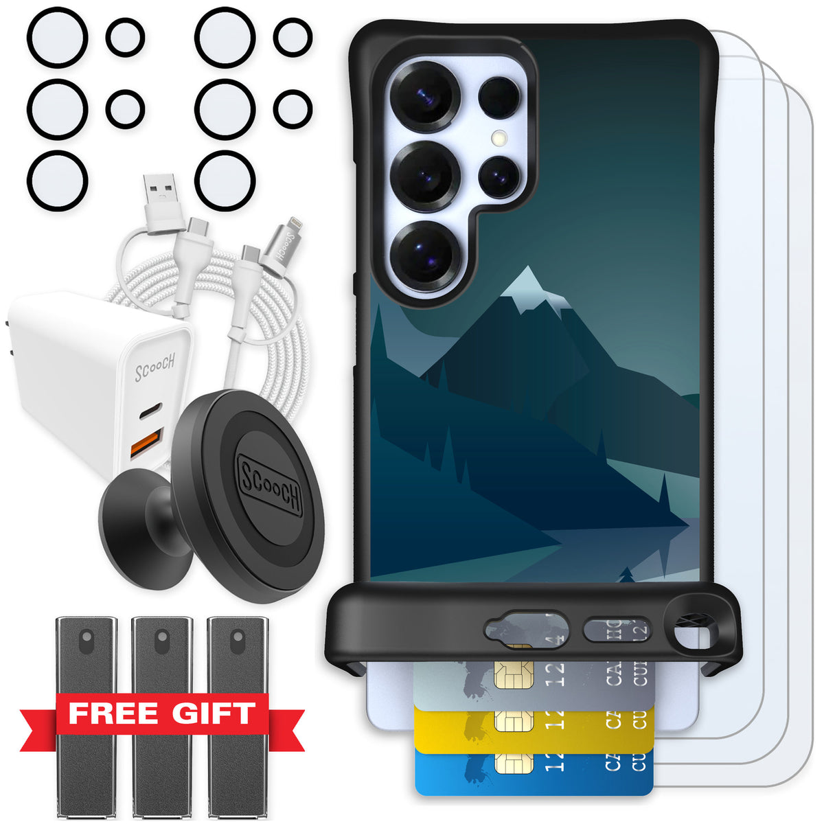 Scooch Wingmate Midnight Ridge for Galaxy S25 Ultra — Ultimate Bundle