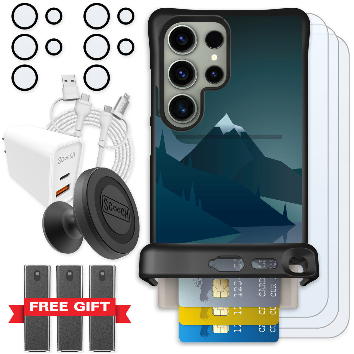 Scooch Wingmate Midnight Ridge for Galaxy S24 Ultra — Ultimate Bundle