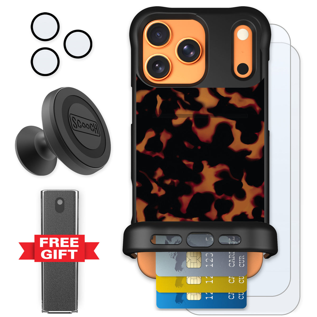 Scooch Wingmate Tortoise Shell for iPhone 17 Pro Max — Defender Bundle