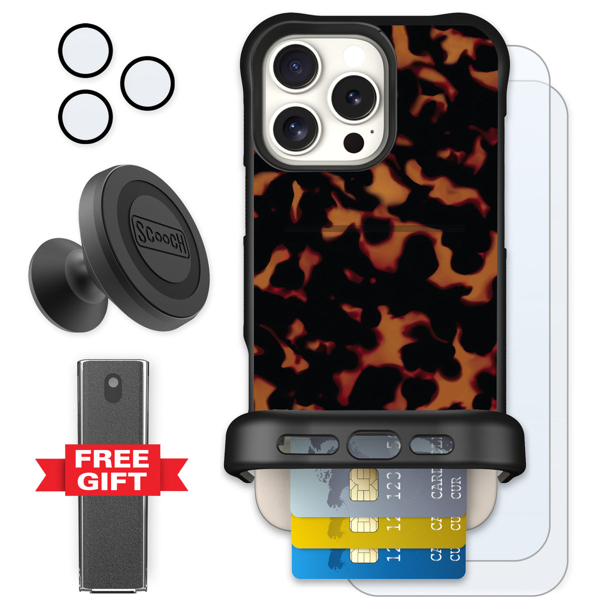 Scooch Wingmate Tortoise Shell for iPhone 16 Pro Max — Defender Bundle
