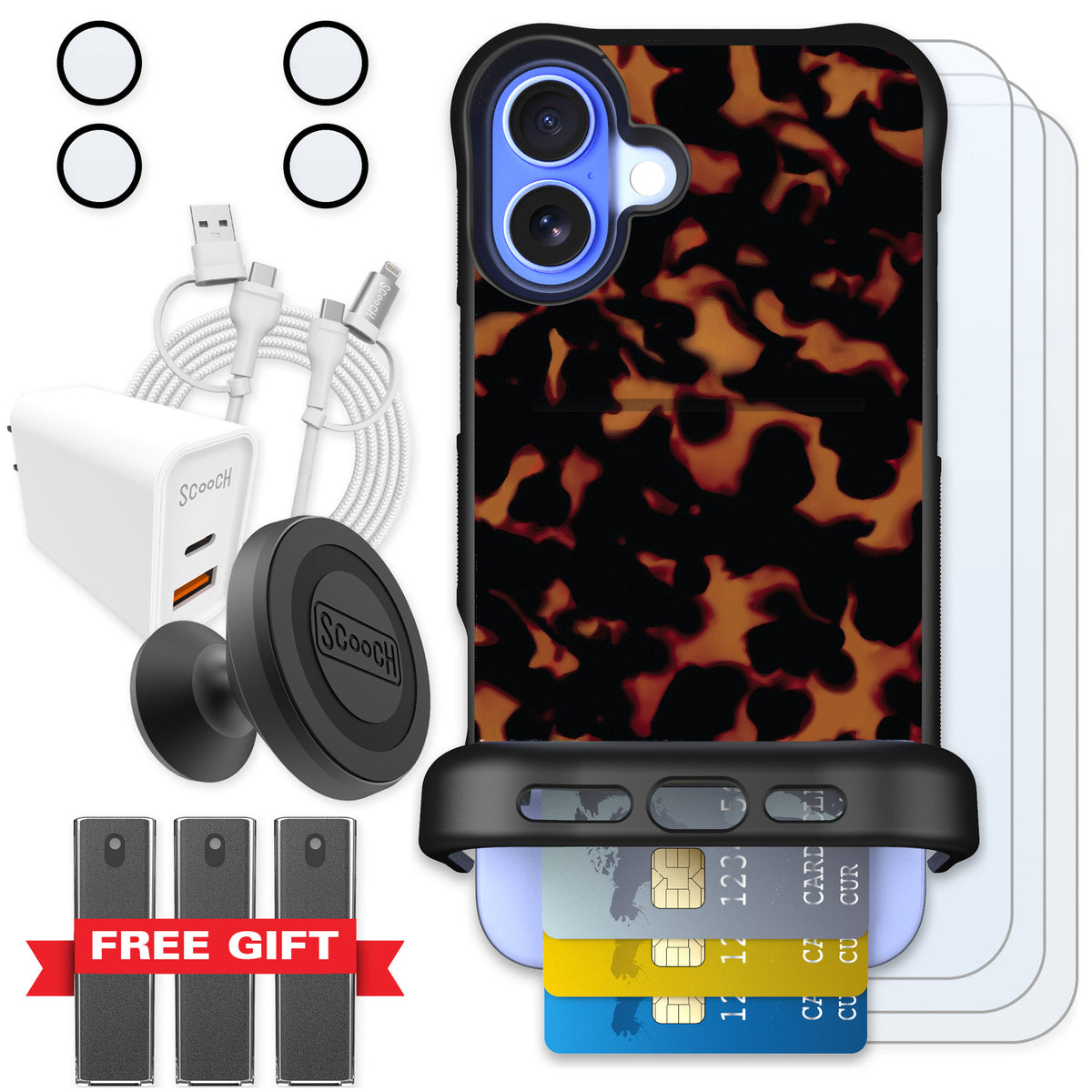 Scooch Wingmate Tortoise Shell for iPhone 16 Plus — Ultimate Bundle