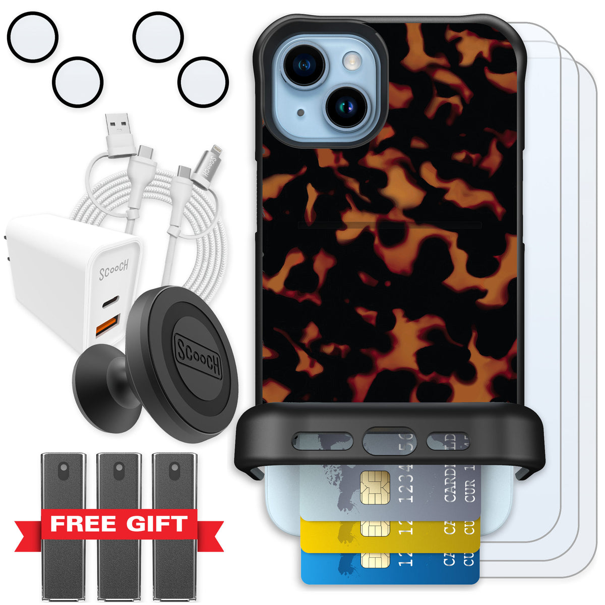 Scooch Wingmate Tortoise Shell for iPhone 15 Plus — Ultimate Bundle