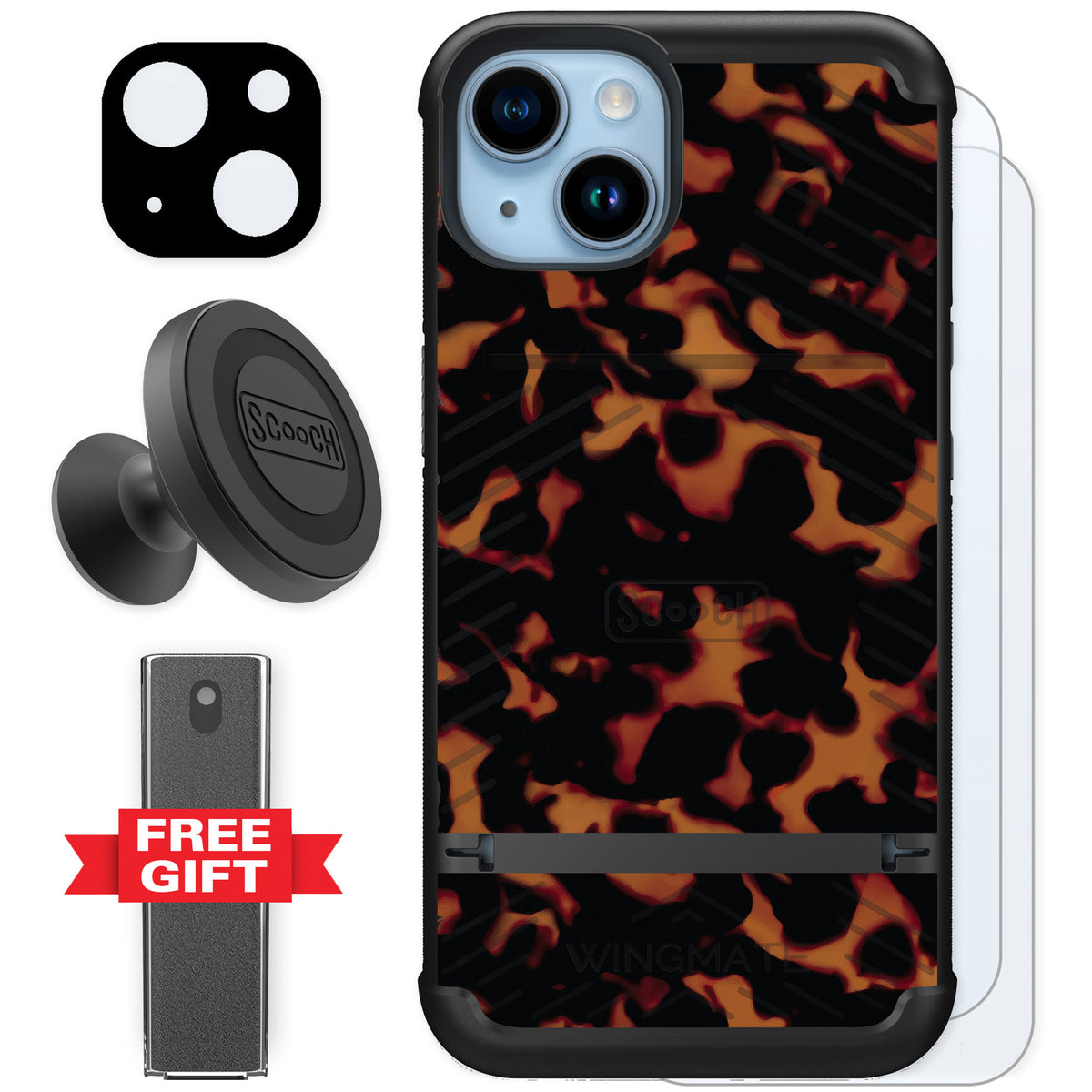 Scooch Wingmate Tortoise Shell for iPhone 14 — Defender Bundle