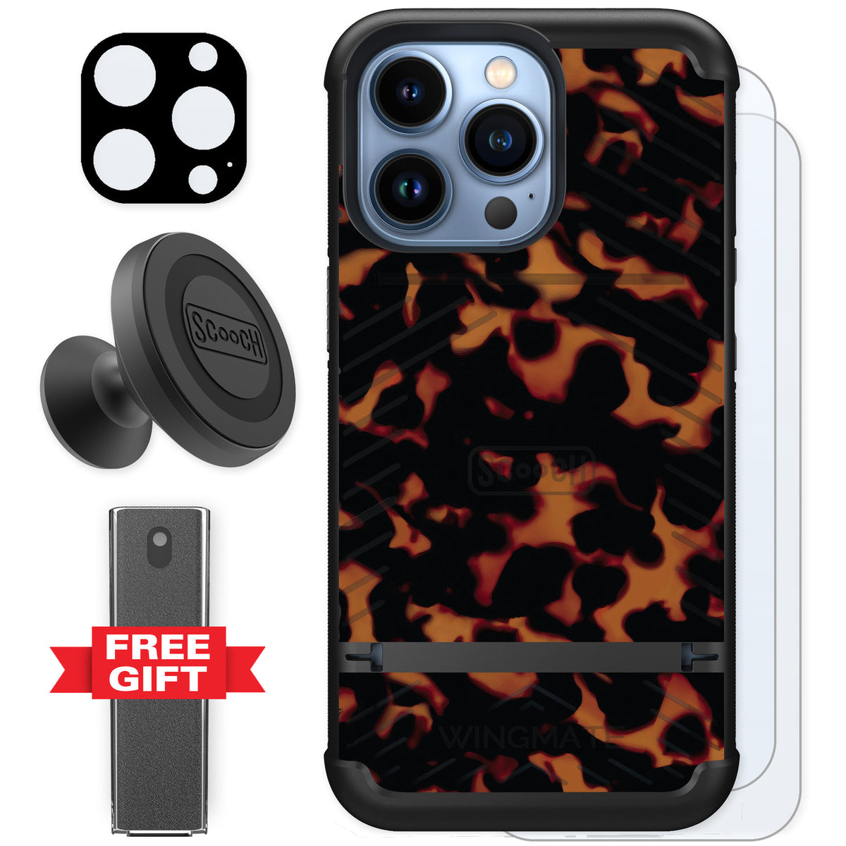 Scooch Wingmate Tortoise Shell for iPhone 13 Pro — Defender Bundle