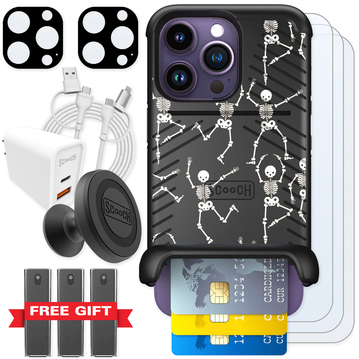 Scooch Wingmate Swinging Skeletons for iPhone 14 Pro — Ultimate Bundle