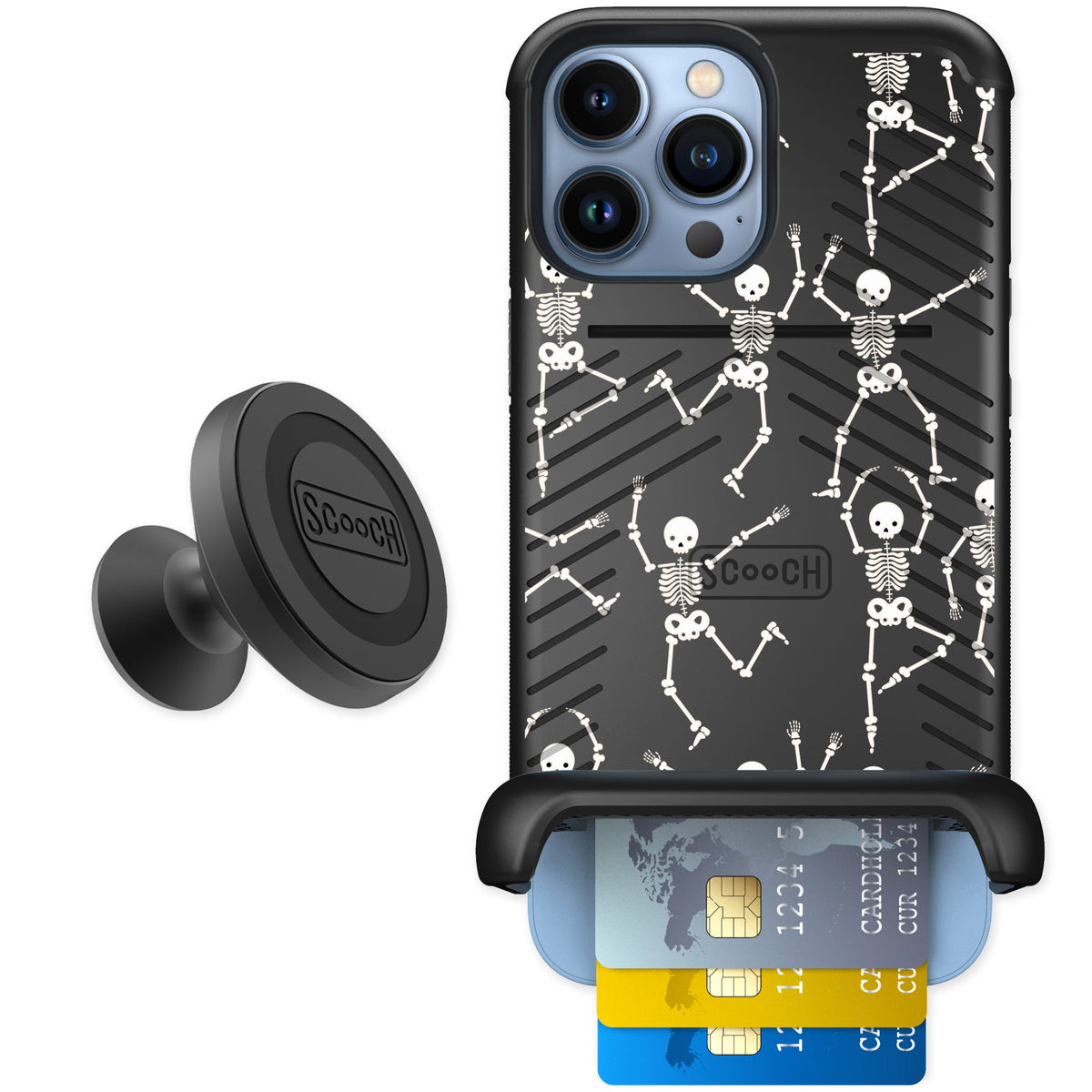 Scooch Wingmate Swinging Skeletons for iPhone 13 Pro Max — Starter Bundle