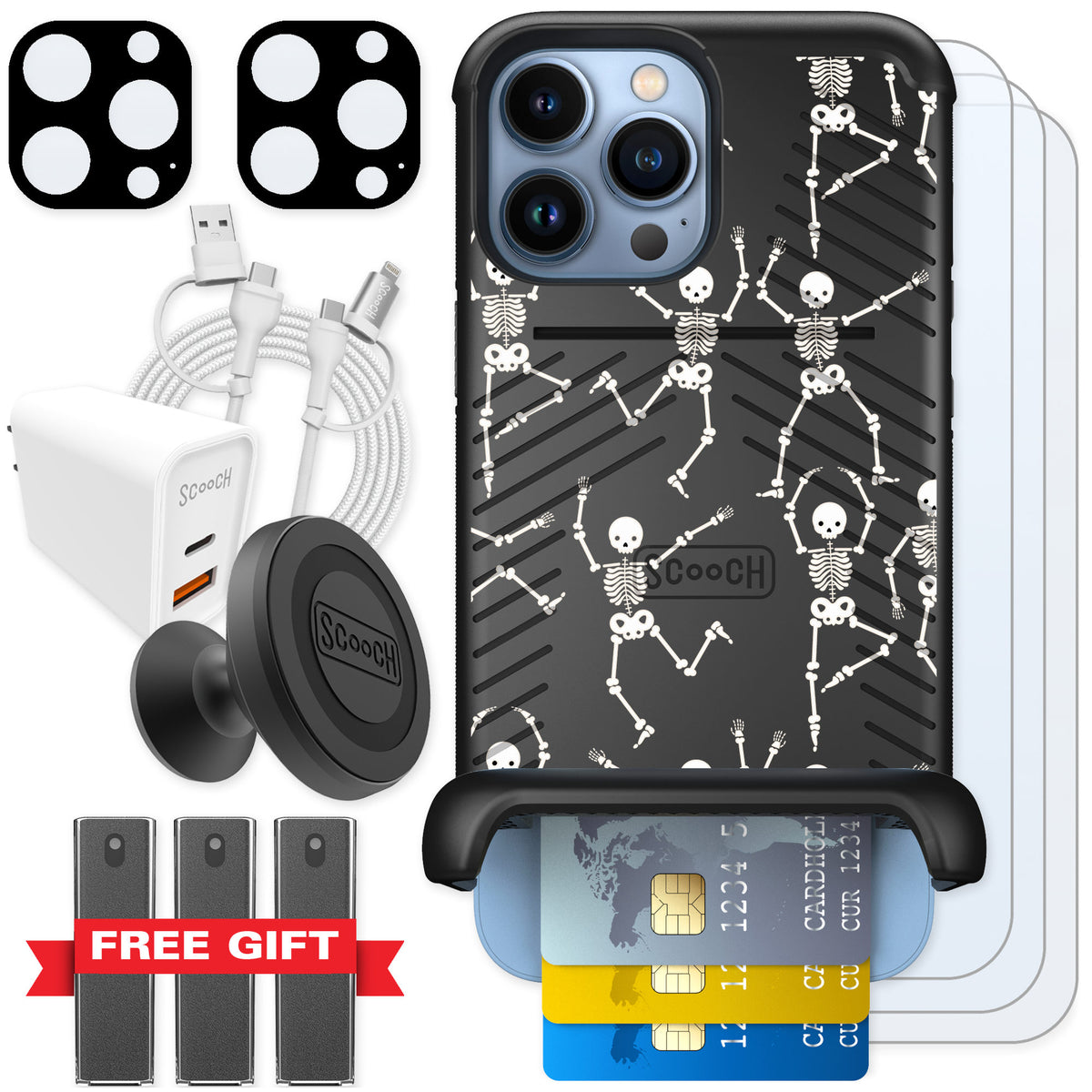 Scooch Wingmate Swinging Skeletons for iPhone 13 Pro Max — Ultimate Bundle