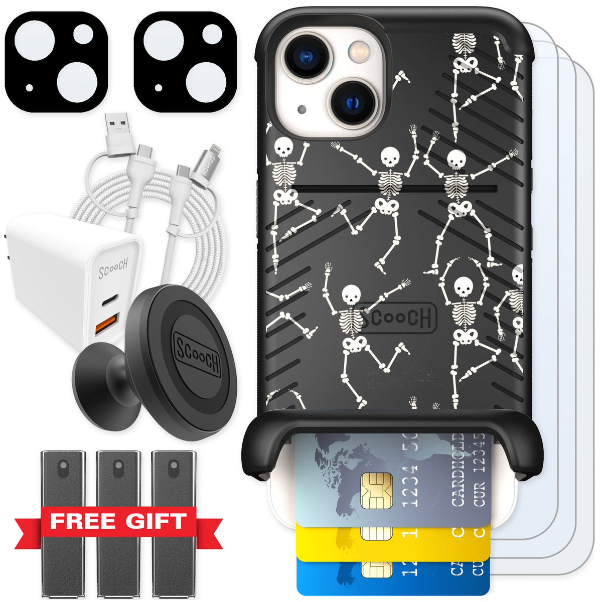 Scooch Wingmate Swinging Skeletons for iPhone 13 — Ultimate Bundle