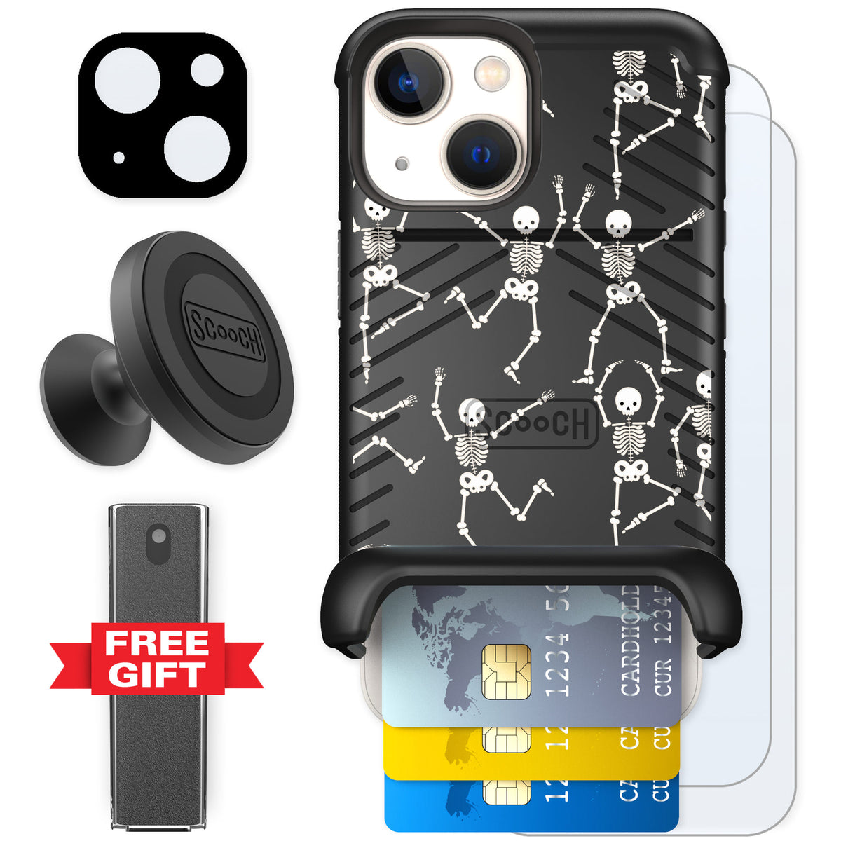 Scooch Wingmate Swinging Skeletons for iPhone 13 mini — Defender Bundle