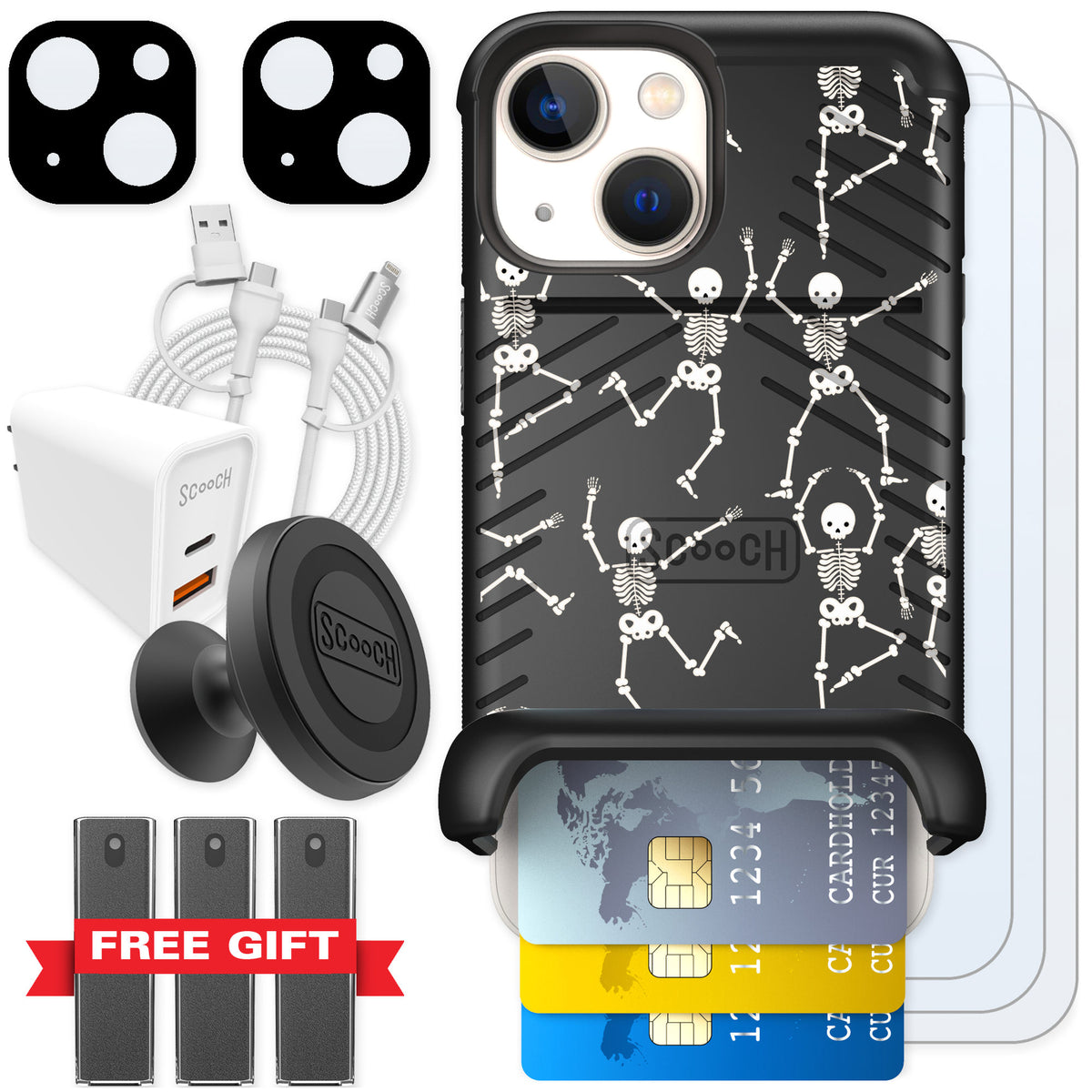 Scooch Wingmate Swinging Skeletons for iPhone 13 mini — Ultimate Bundle