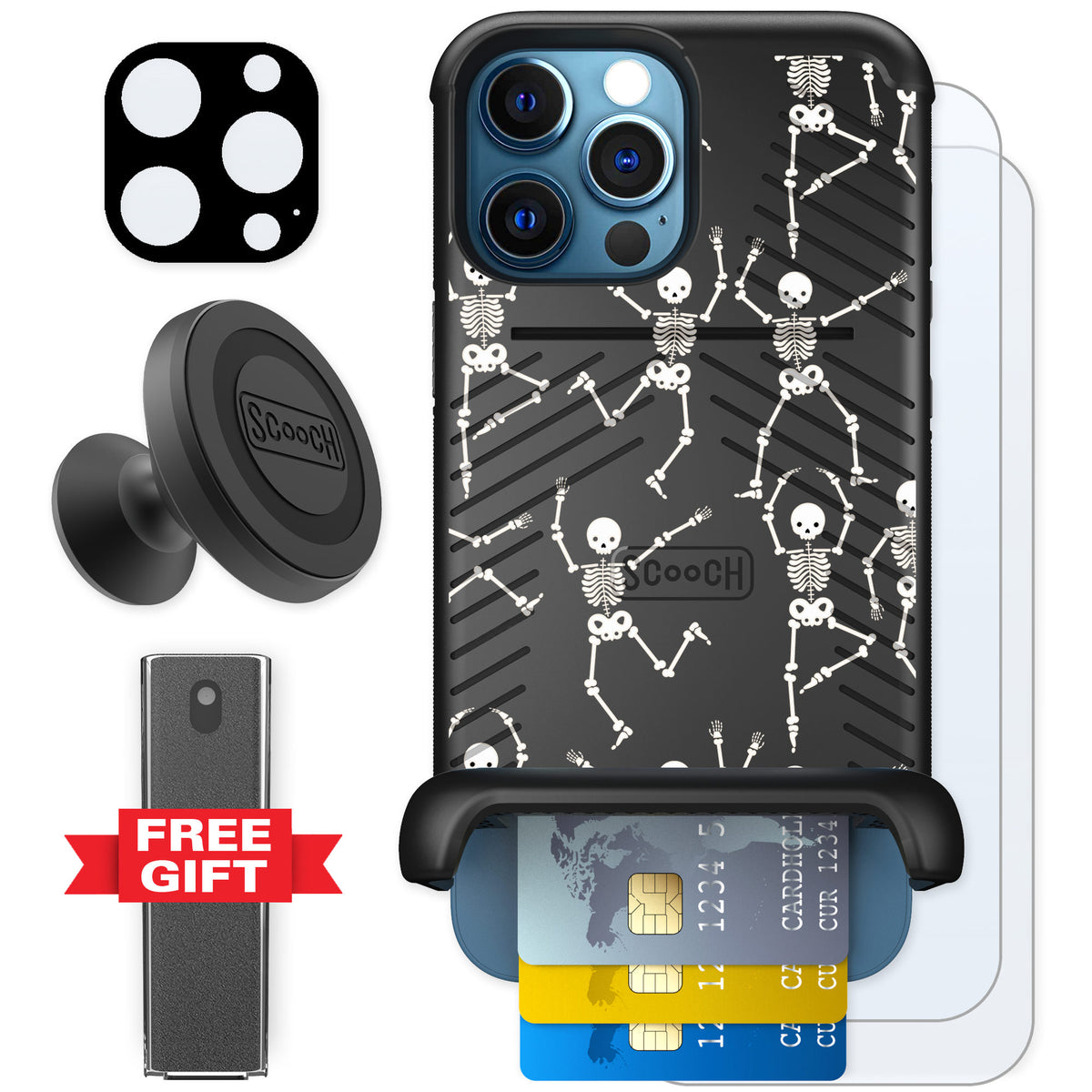 Scooch Wingmate Swinging Skeletons for iPhone 12 Pro — Defender Bundle