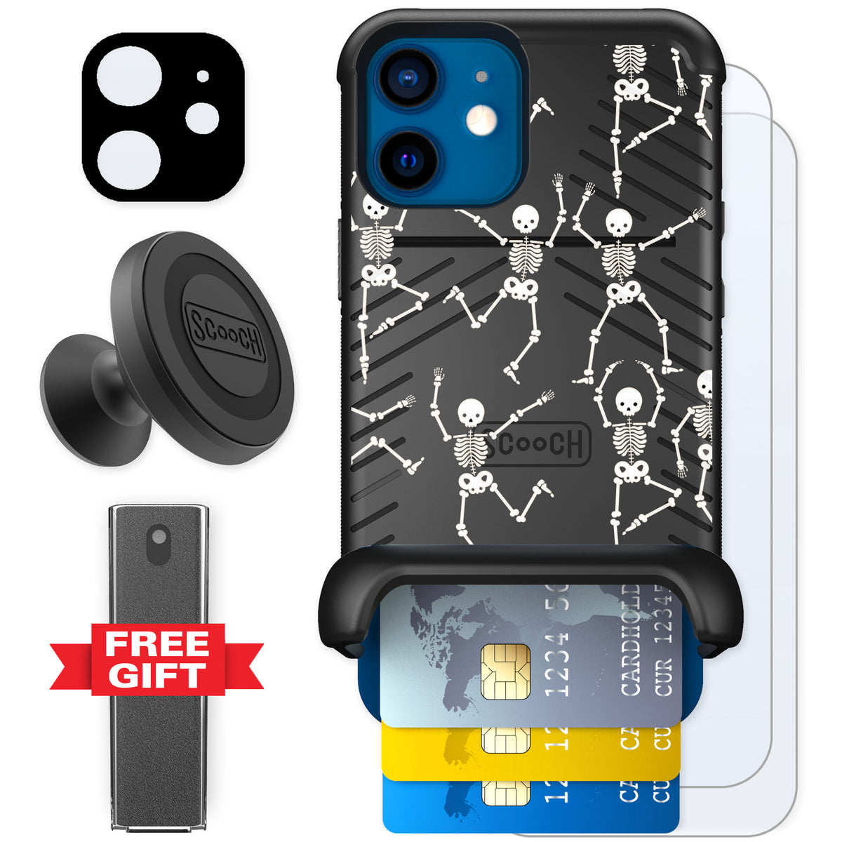 Scooch Wingmate Swinging Skeletons for iPhone 12 mini — Defender Bundle