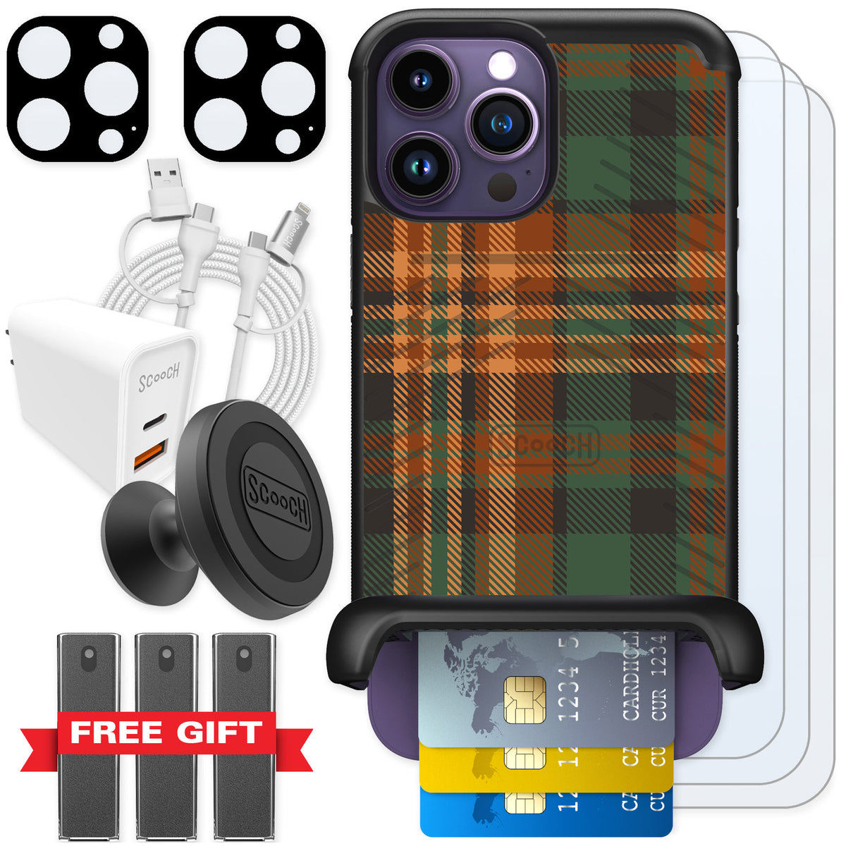 Scooch Wingmate Fall Flannel for iPhone 14 Pro Max — Ultimate Bundle