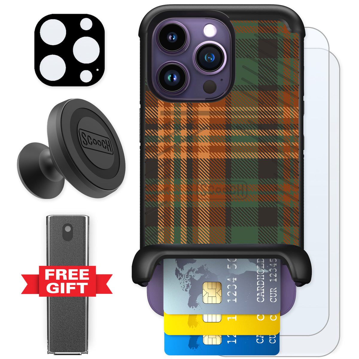 Scooch Wingmate Fall Flannel for iPhone 14 Pro — Defender Bundle