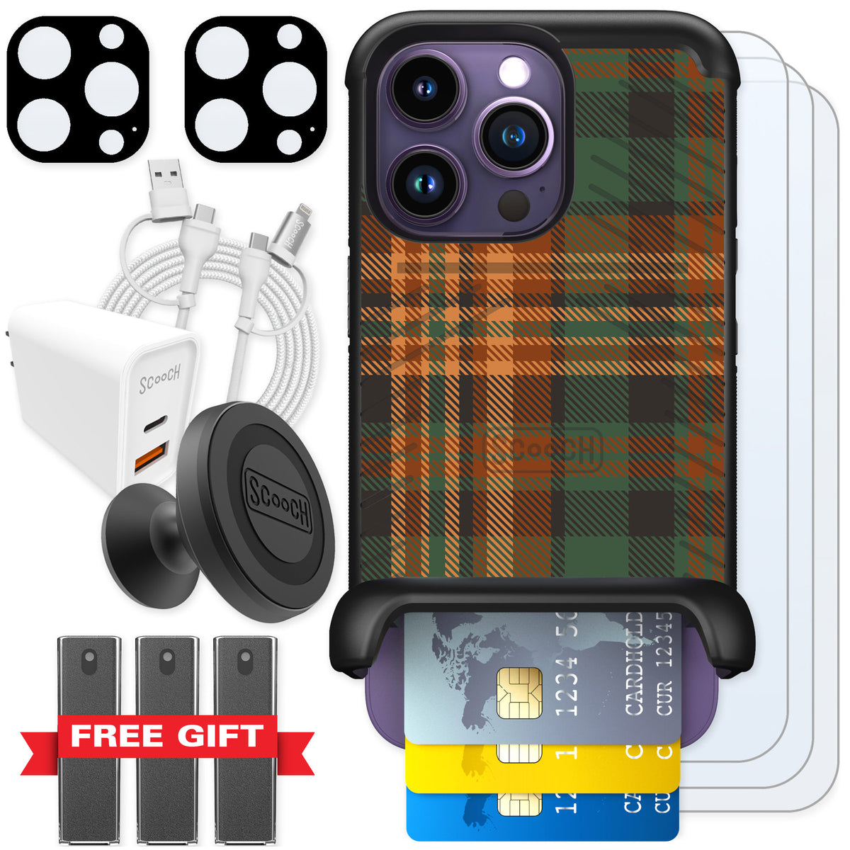 Scooch Wingmate Fall Flannel for iPhone 14 Pro — Ultimate Bundle