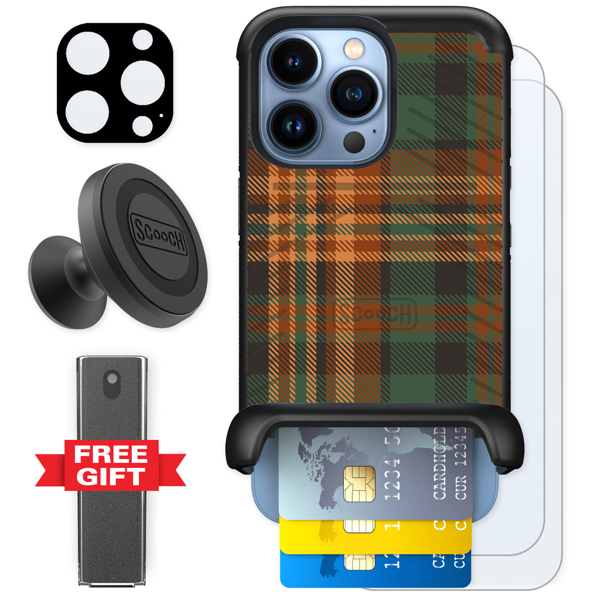 Scooch Wingmate Fall Flannel for iPhone 13 Pro — Defender Bundle