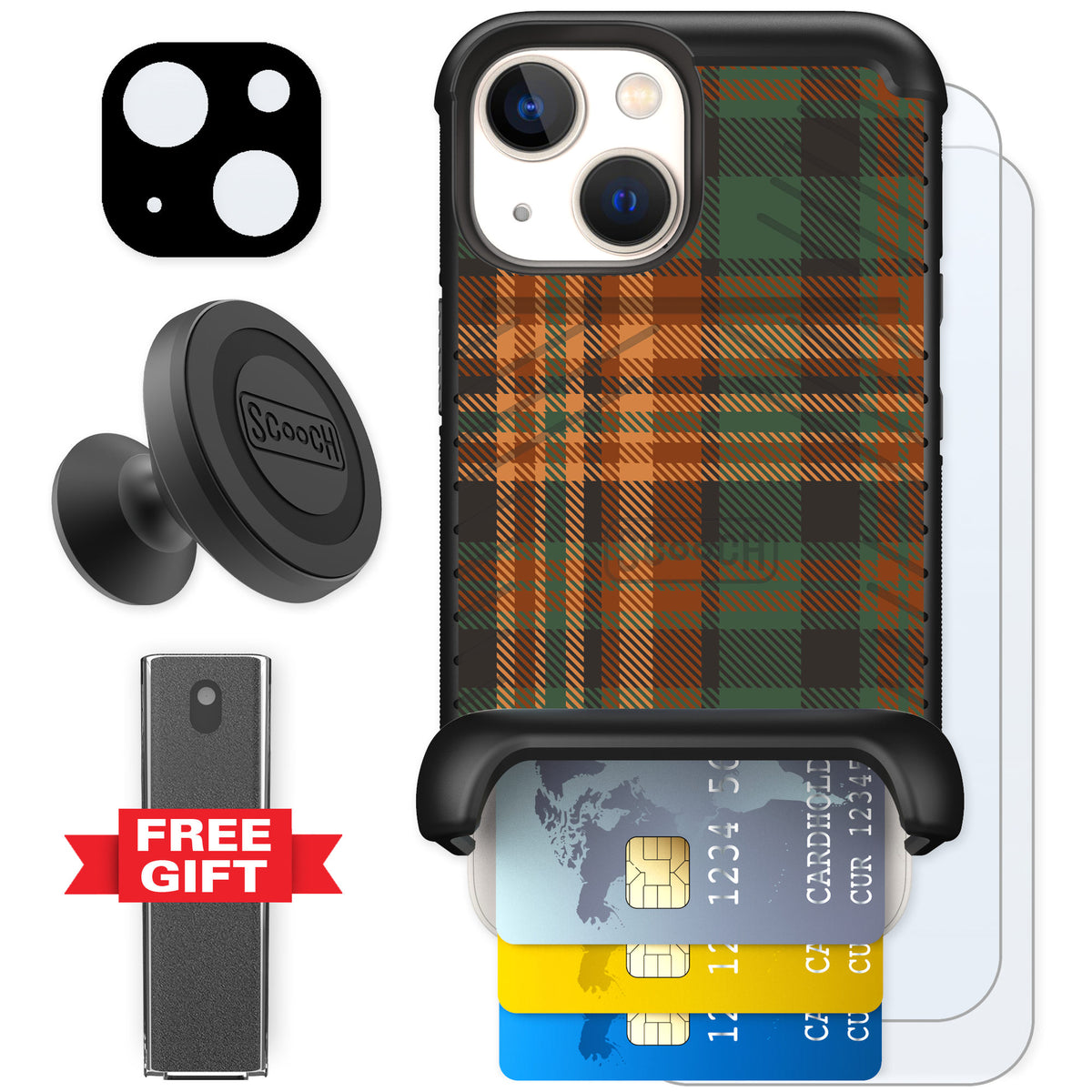 Scooch Wingmate Fall Flannel for iPhone 13 mini — Defender Bundle