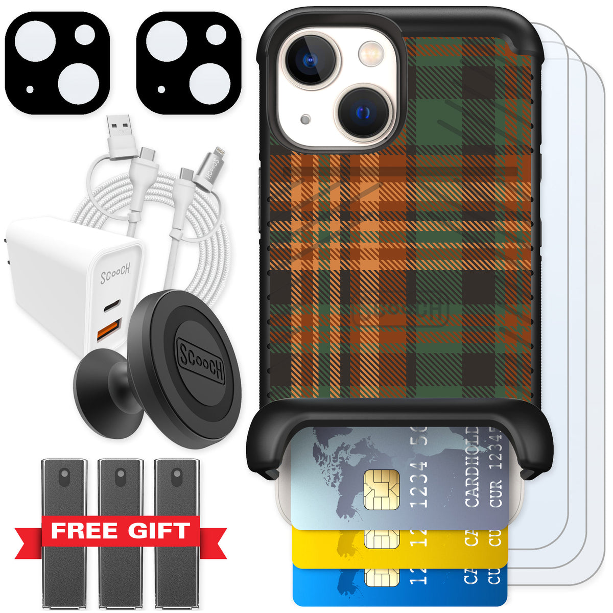 Scooch Wingmate Fall Flannel for iPhone 13 mini — Ultimate Bundle