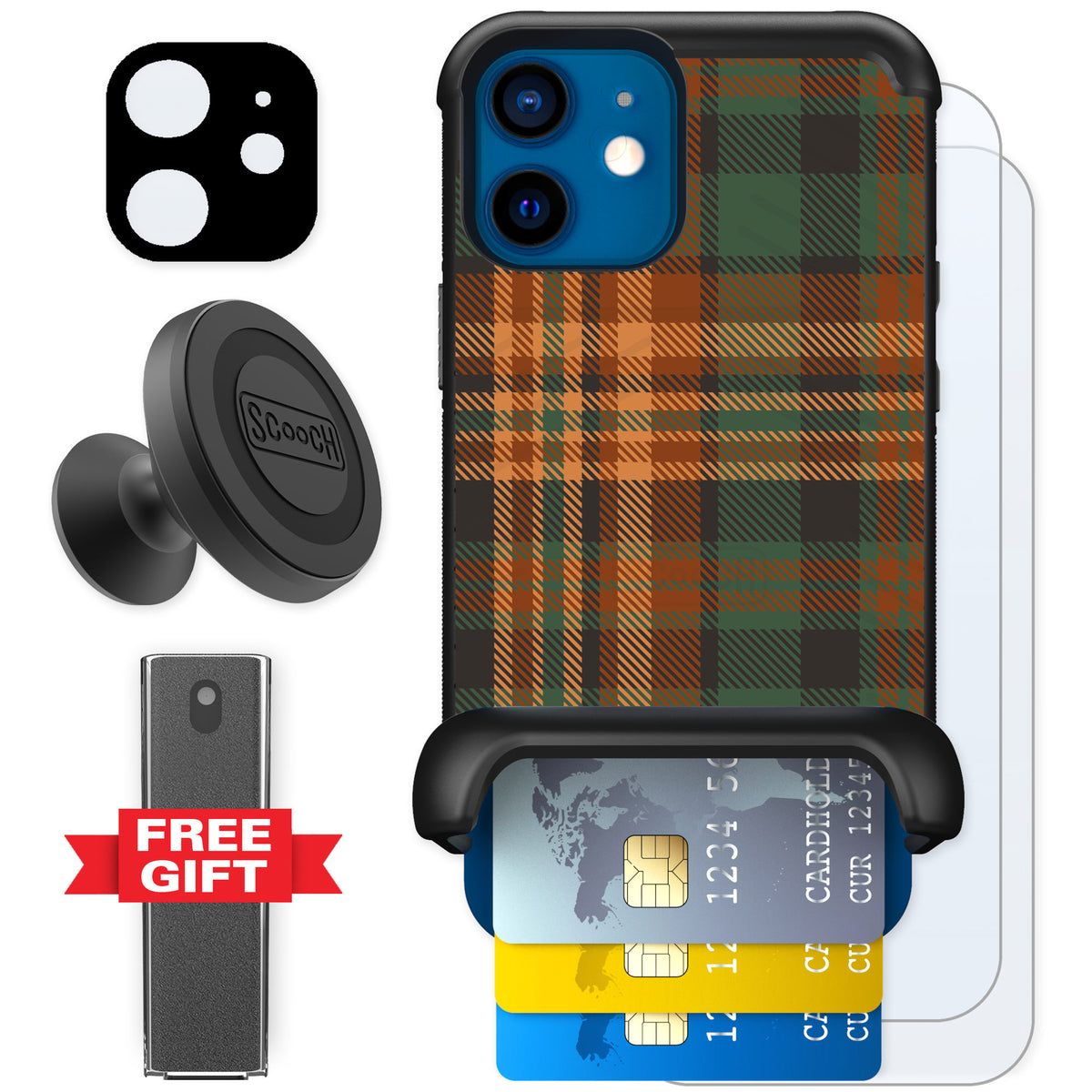 Scooch Wingmate Fall Flannel for iPhone 12 mini — Defender Bundle