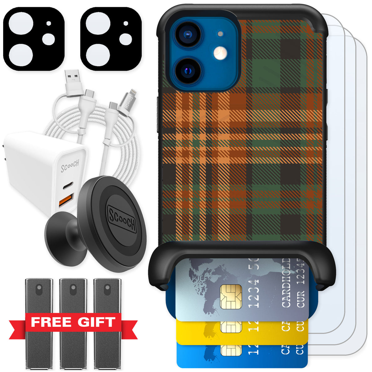 Scooch Wingmate Fall Flannel for iPhone 12 mini — Ultimate Bundle