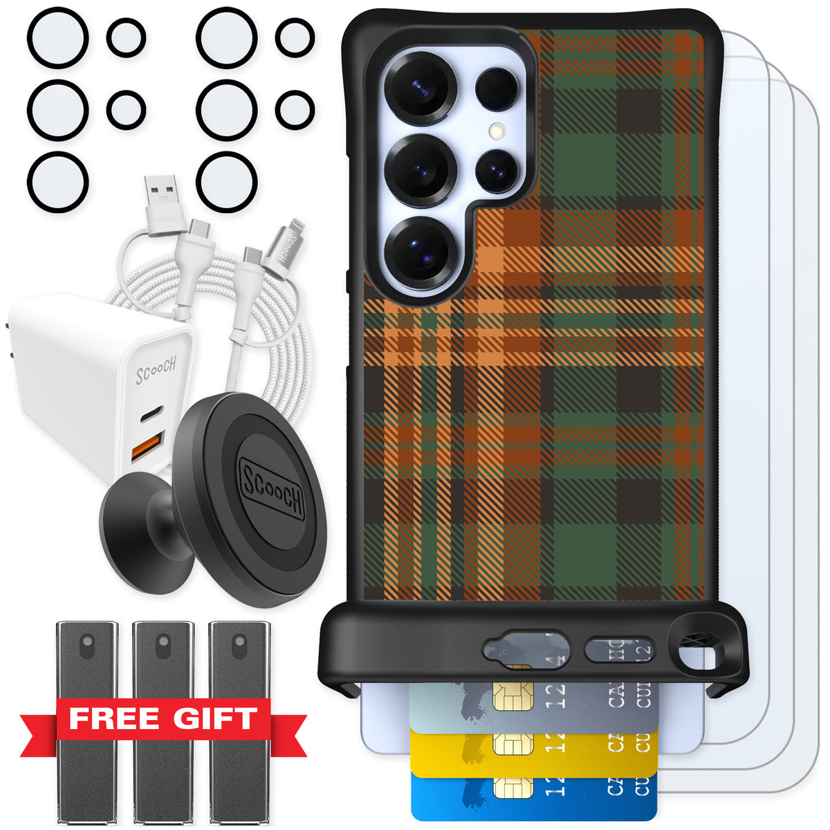 Scooch Wingmate Fall Flannel for Galaxy S25 Ultra — Ultimate Bundle