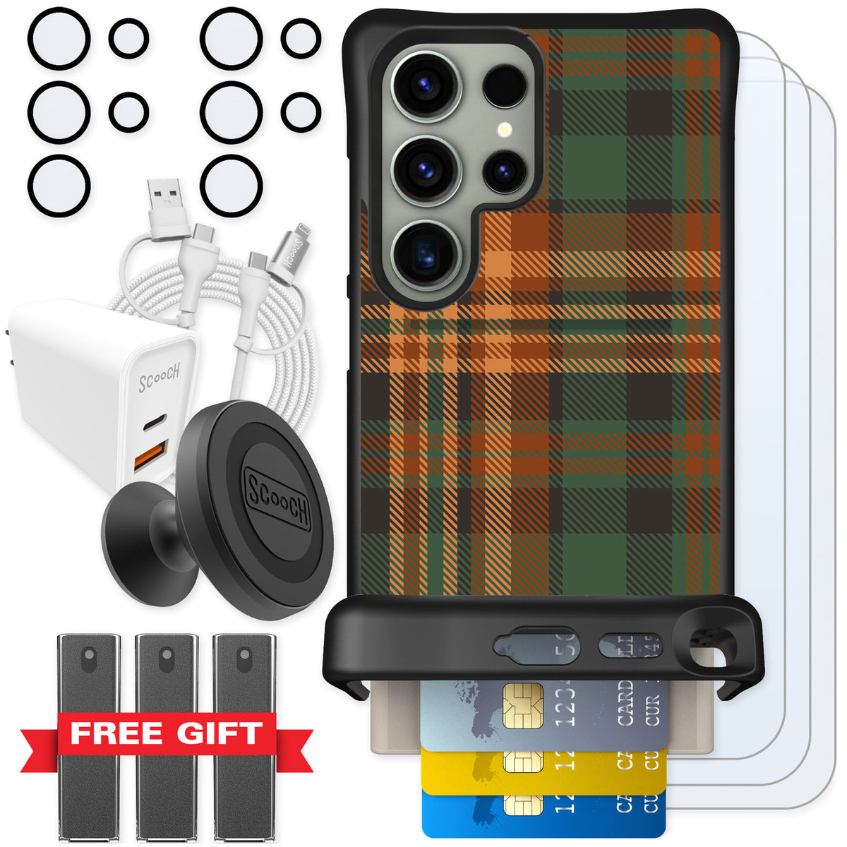 Scooch Wingmate Fall Flannel for Galaxy S24 Ultra — Ultimate Bundle
