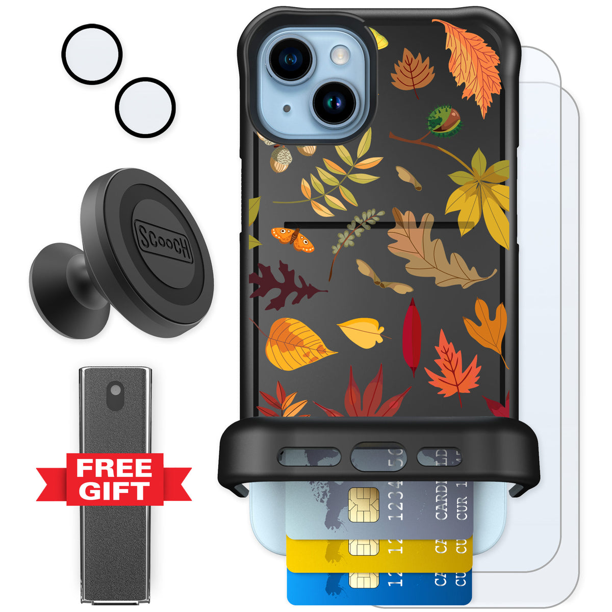 Scooch Wingmate Autumn Leaves for iPhone 15 Plus — Defender Bundle