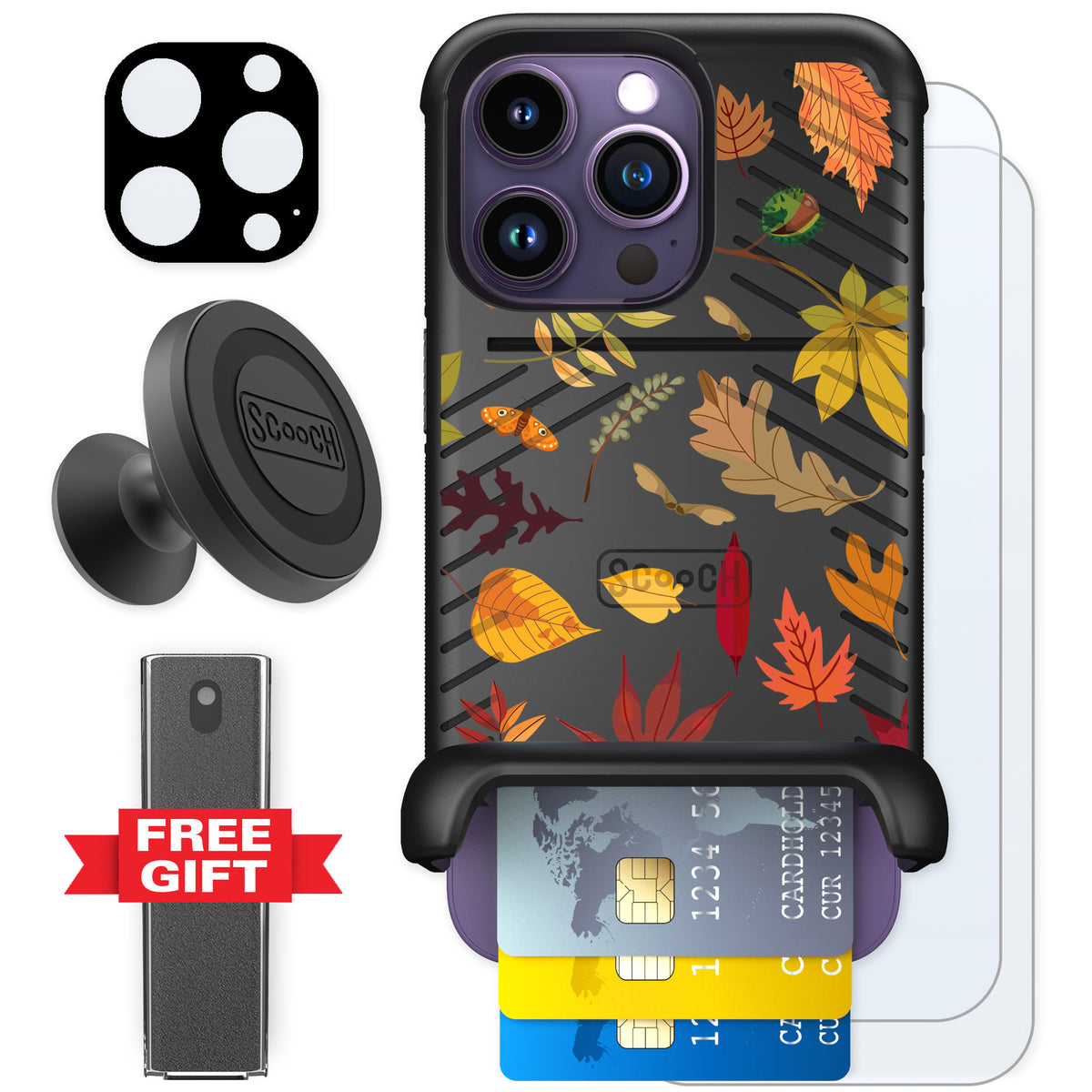 Scooch Wingmate Autumn Leaves for iPhone 14 Pro — Defender Bundle