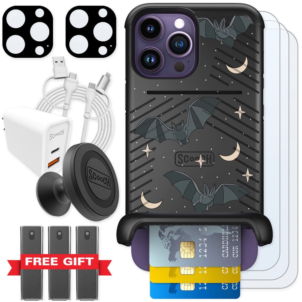 Scooch Wingmate Batty Skies for iPhone 14 Pro Max — Ultimate Bundle