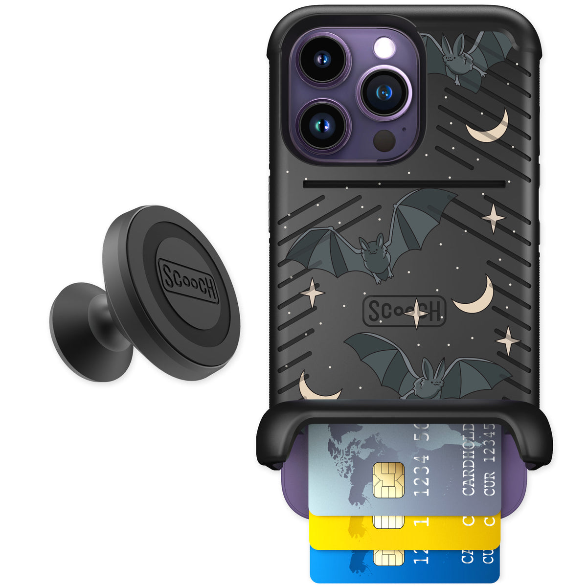 Scooch Wingmate Batty Skies for iPhone 14 Pro — Starter Bundle
