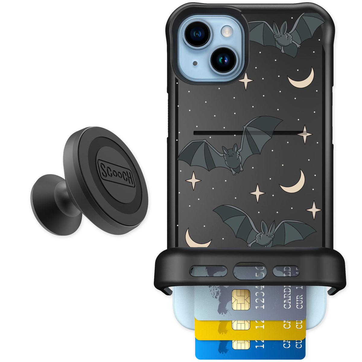 Scooch Wingmate Batty Skies for iPhone 14 Plus — Starter Bundle