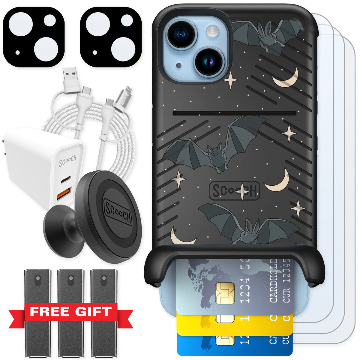 Scooch Wingmate Batty Skies for iPhone 14 — Ultimate Bundle
