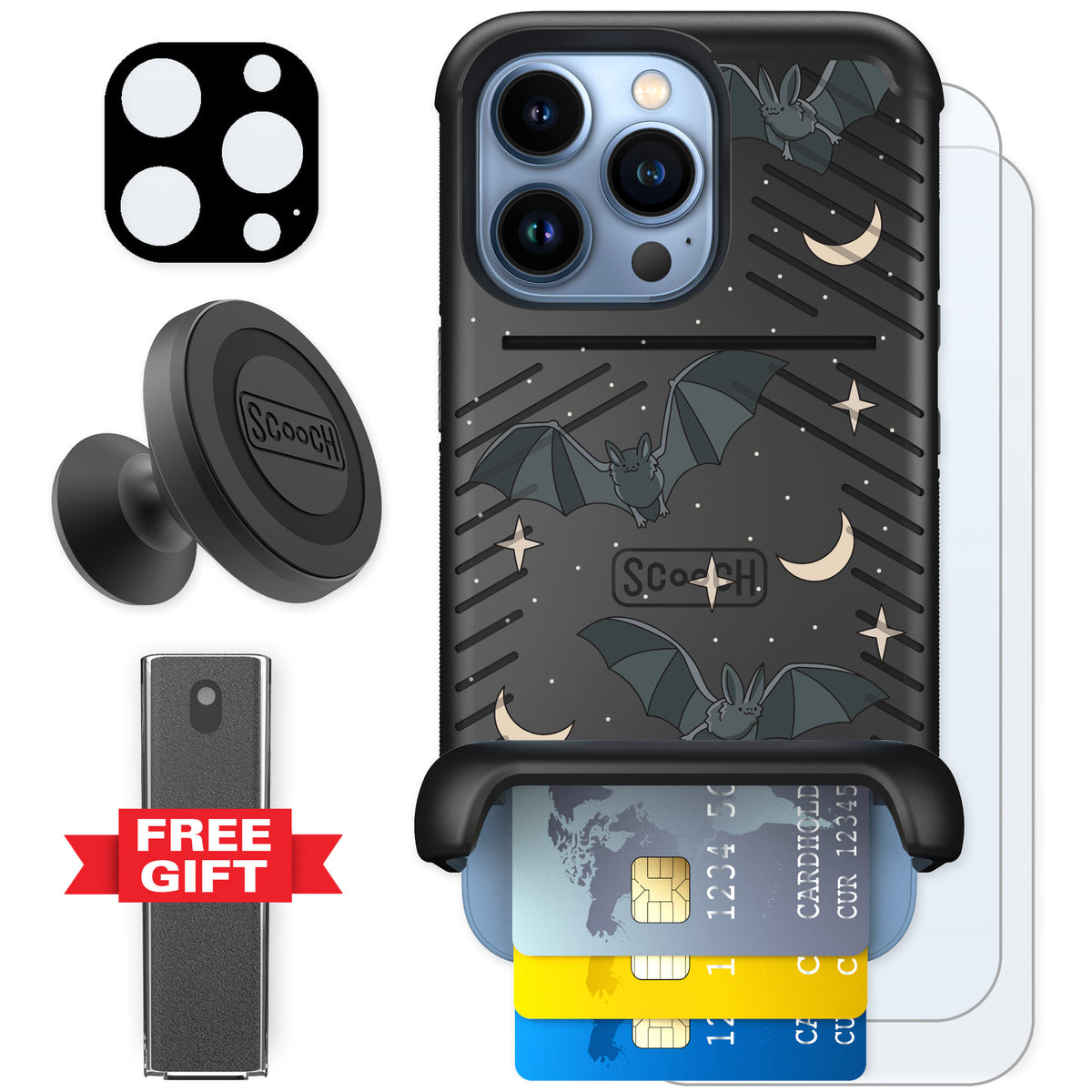 Scooch Wingmate Batty Skies for iPhone 13 Pro — Defender Bundle