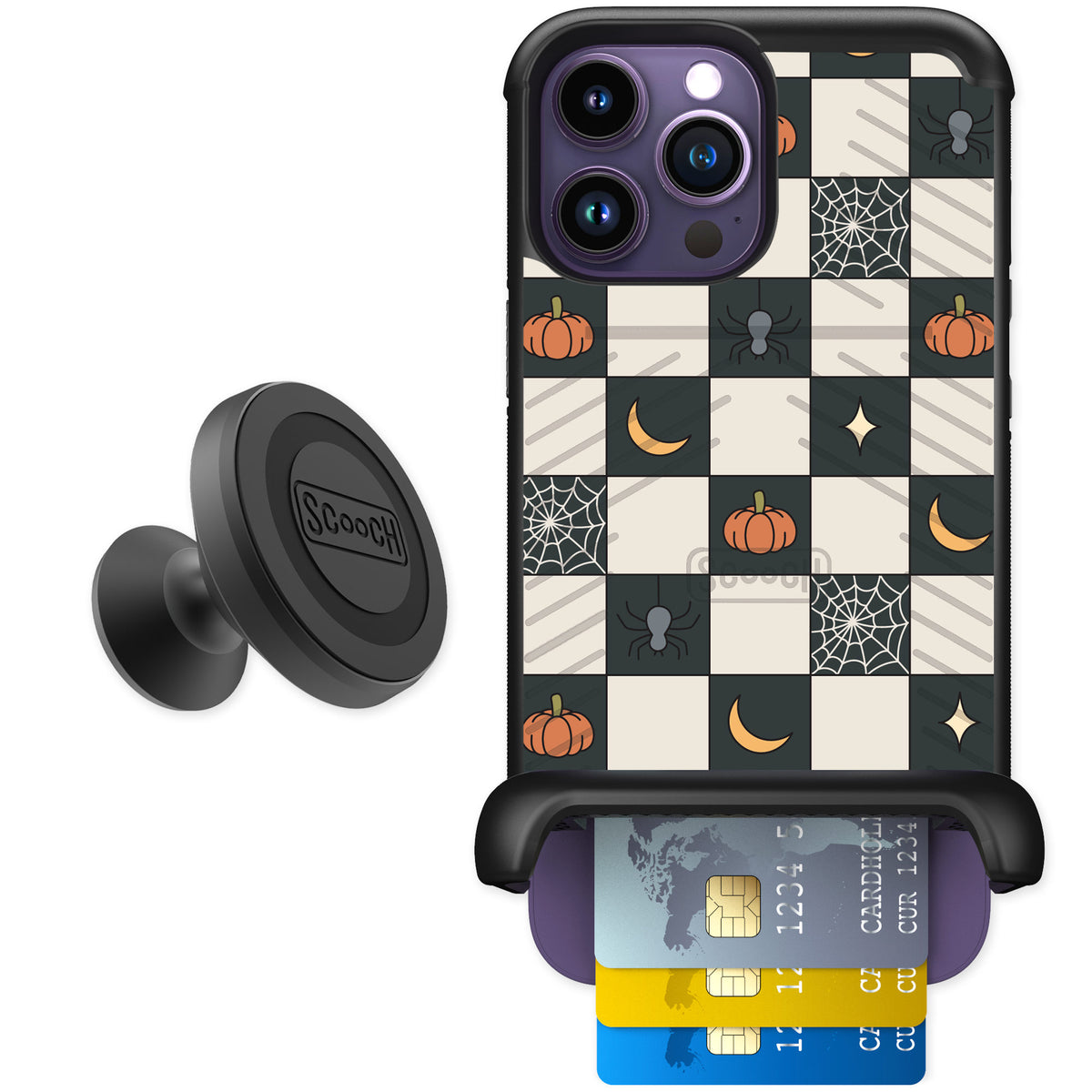 Scooch Wingmate Spooky Squares for iPhone 14 Pro Max — Starter Bundle