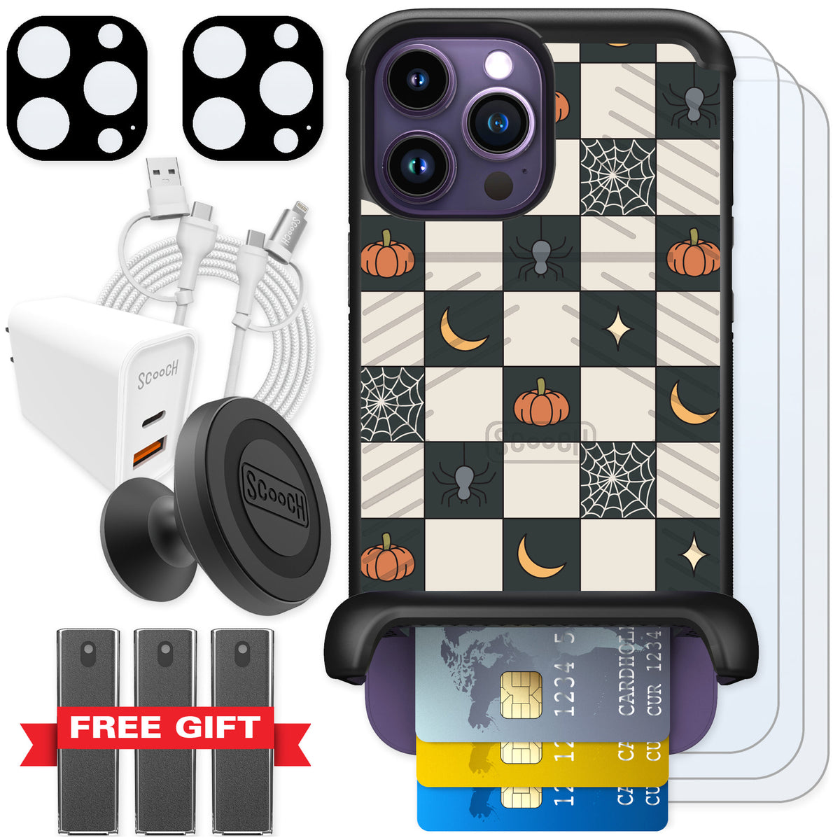 Scooch Wingmate Spooky Squares for iPhone 14 Pro Max — Ultimate Bundle