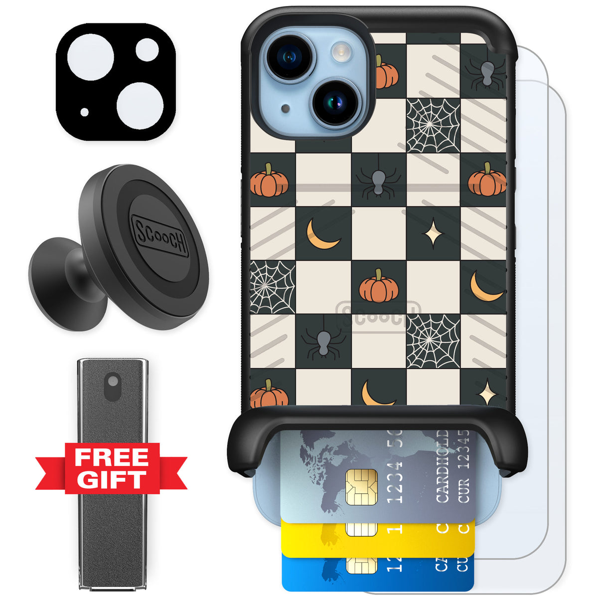 Scooch Wingmate Spooky Squares for iPhone 14 — Defender Bundle