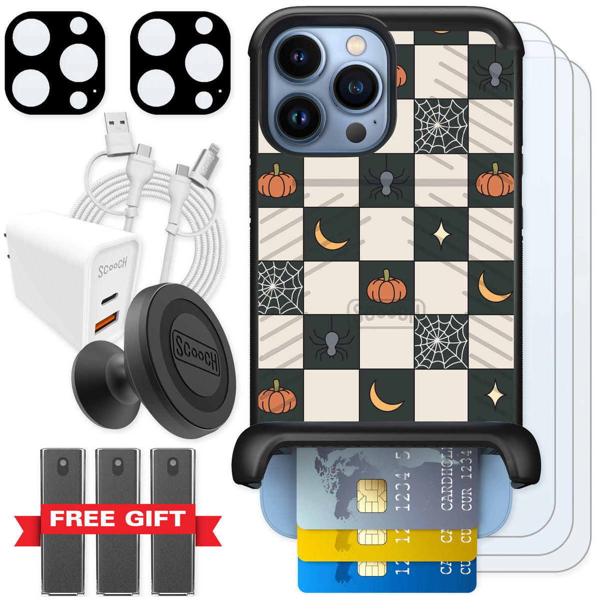 Scooch Wingmate Spooky Squares for iPhone 13 Pro Max — Ultimate Bundle