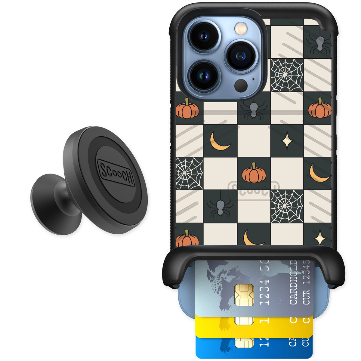 Scooch Wingmate Spooky Squares for iPhone 13 Pro — Starter Bundle