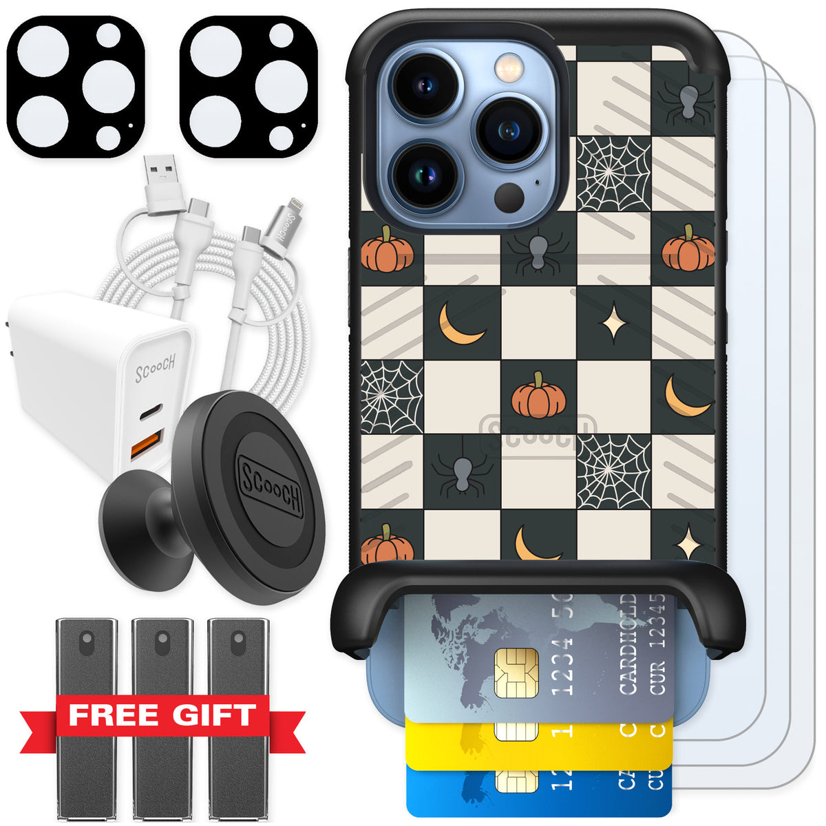 Scooch Wingmate Spooky Squares for iPhone 13 Pro — Ultimate Bundle