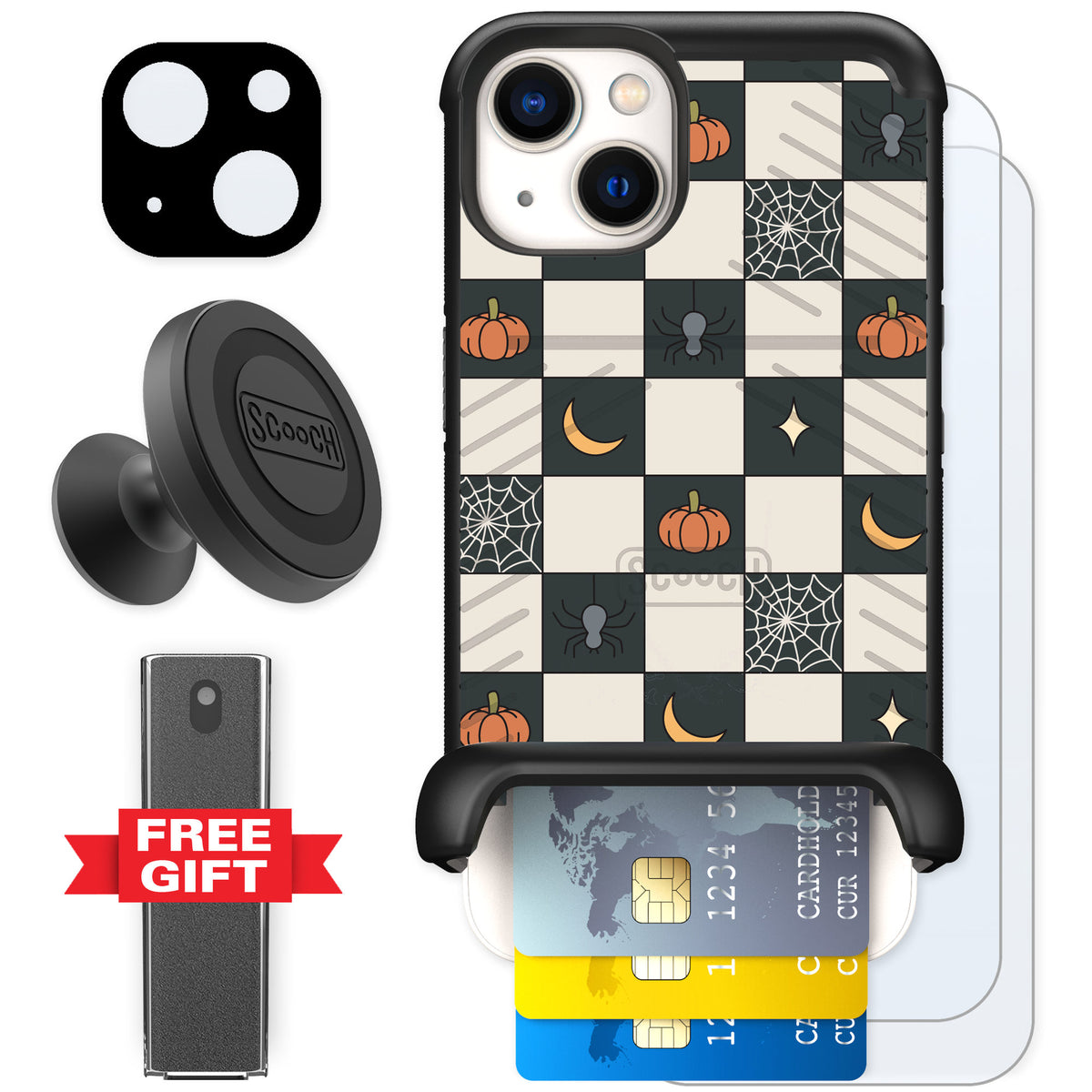 Scooch Wingmate Spooky Squares for iPhone 13 — Defender Bundle