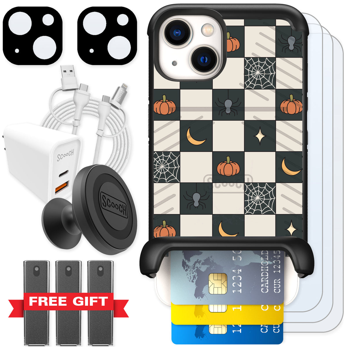 Scooch Wingmate Spooky Squares for iPhone 13 — Ultimate Bundle