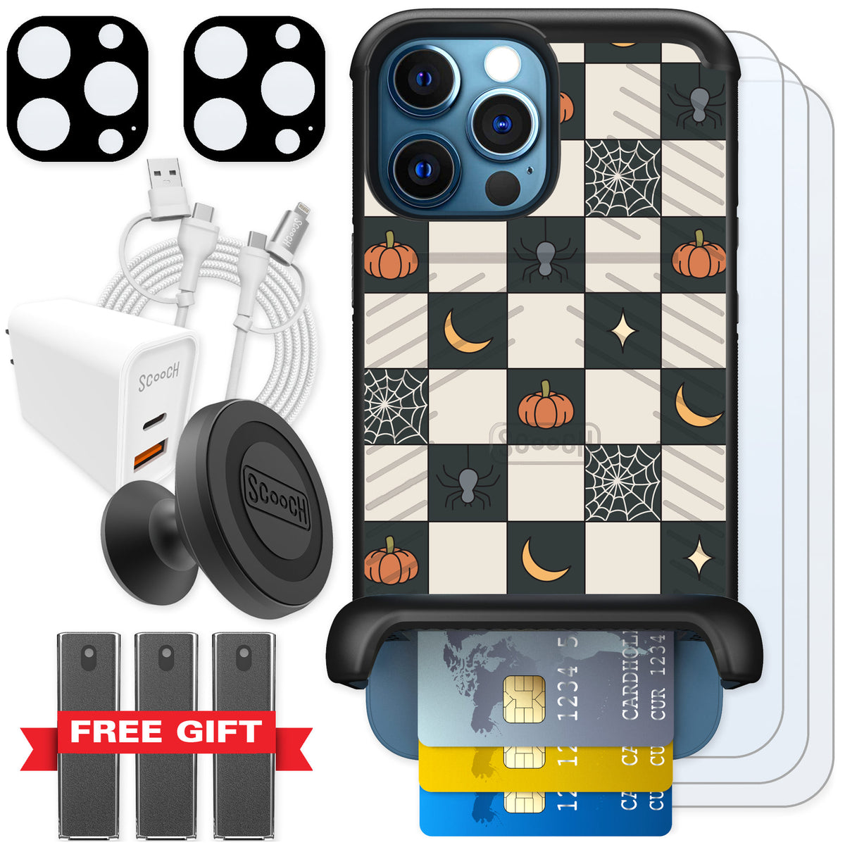 Scooch Wingmate Spooky Squares for iPhone 12 Pro — Ultimate Bundle