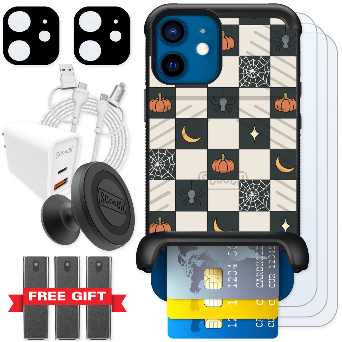 Scooch Wingmate Spooky Squares for iPhone 12 — Ultimate Bundle