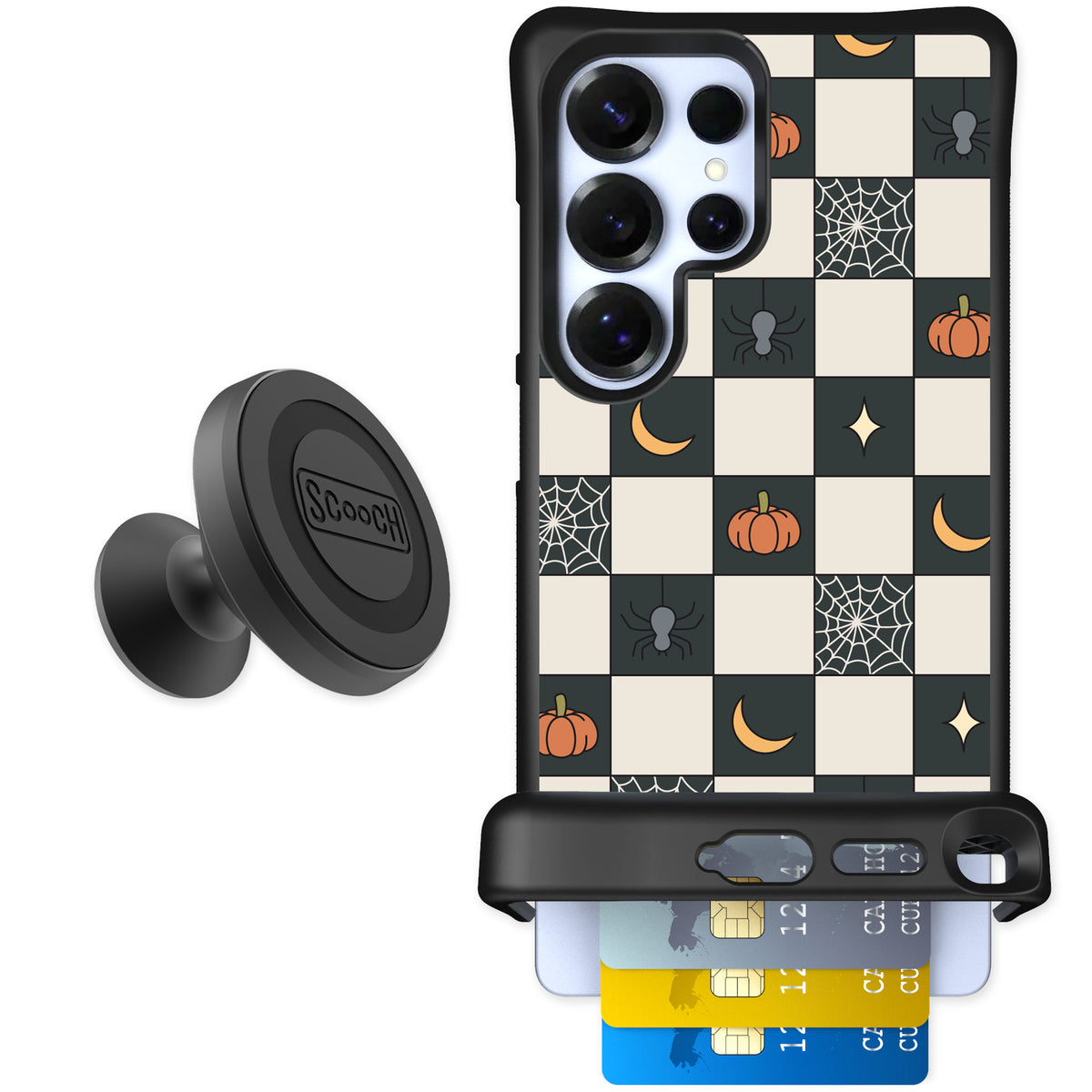 Scooch Wingmate Spooky Squares for Galaxy S25 Ultra — Starter Bundle