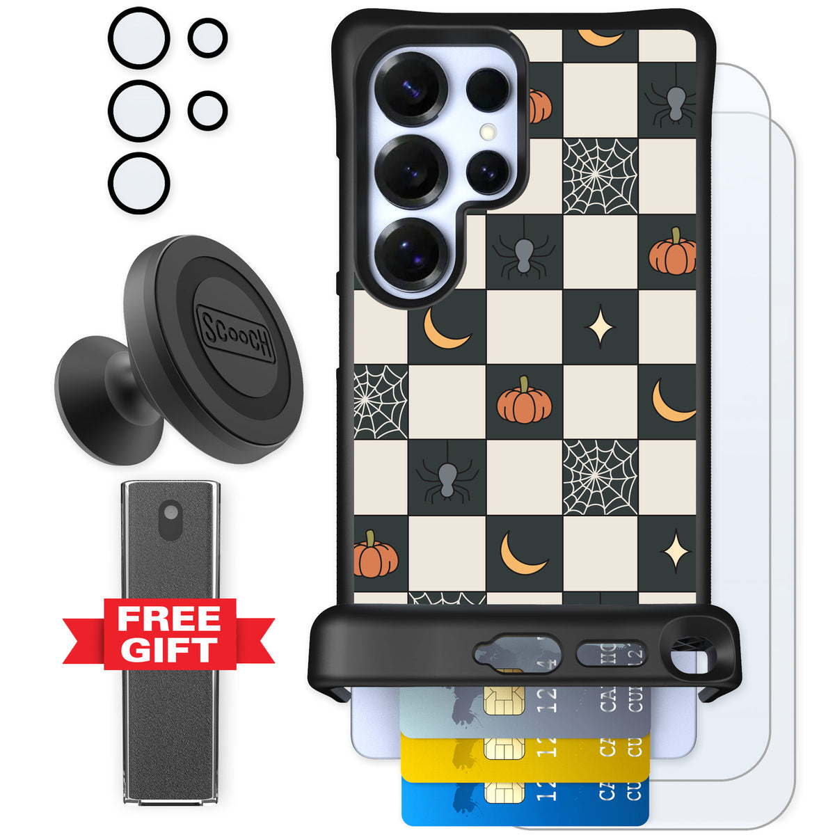 Scooch Wingmate Spooky Squares for Galaxy S25 Ultra — Defender Bundle