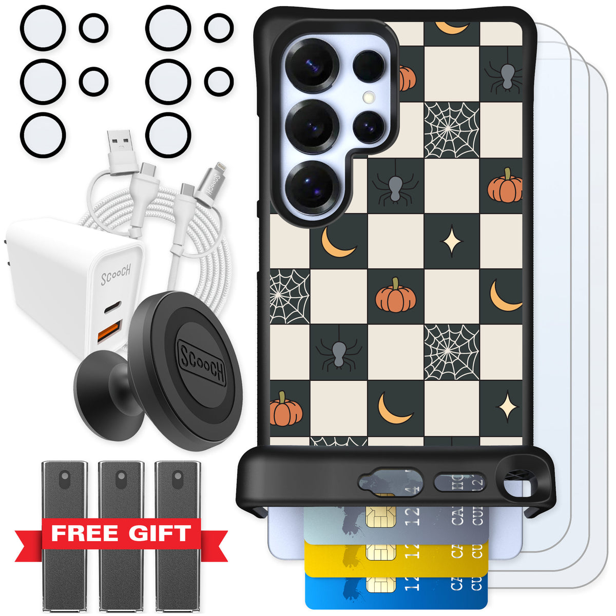 Scooch Wingmate Spooky Squares for Galaxy S25 Ultra — Ultimate Bundle