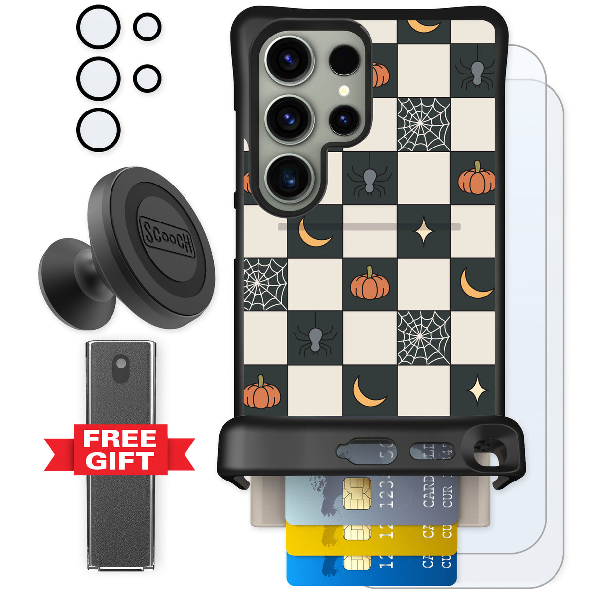 Scooch Wingmate Spooky Squares for Galaxy S24 Ultra — Defender Bundle