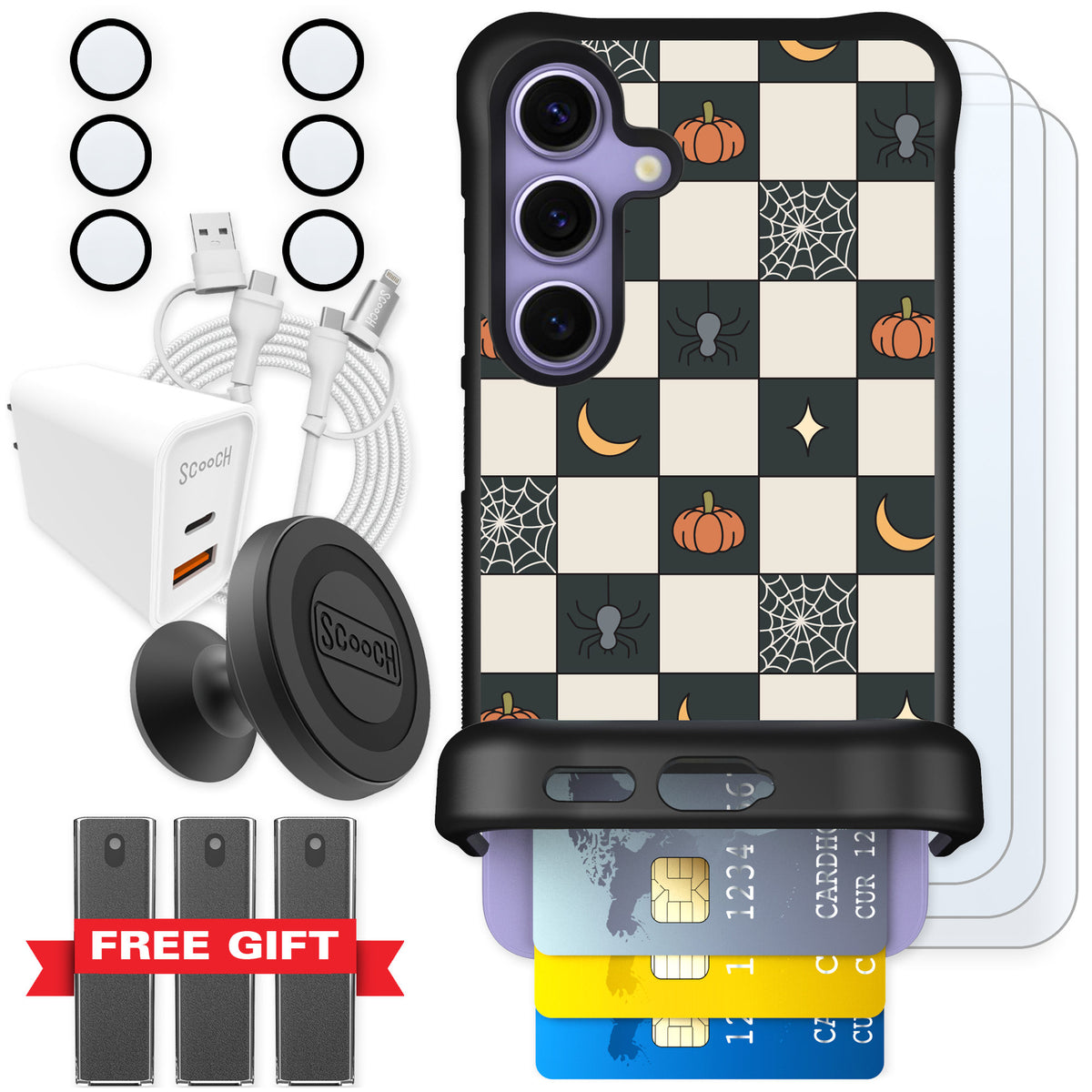 Scooch Wingmate Spooky Squares for Galaxy S24 — Ultimate Bundle