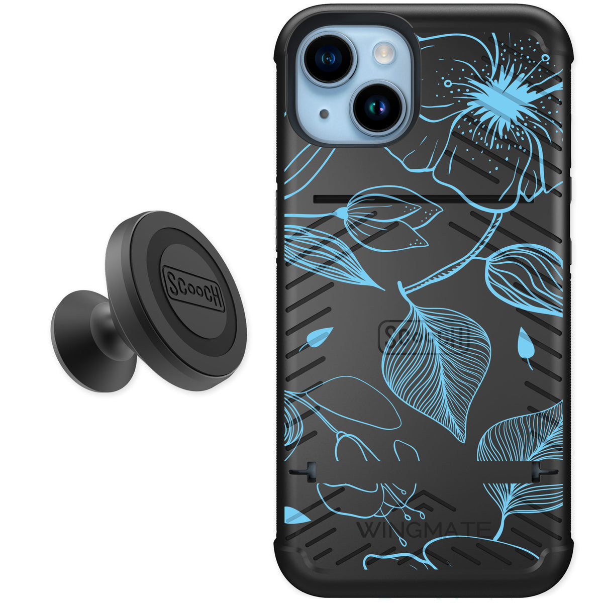 Scooch Wingmate Blue Hibiscus for iPhone 14 — Starter Bundle