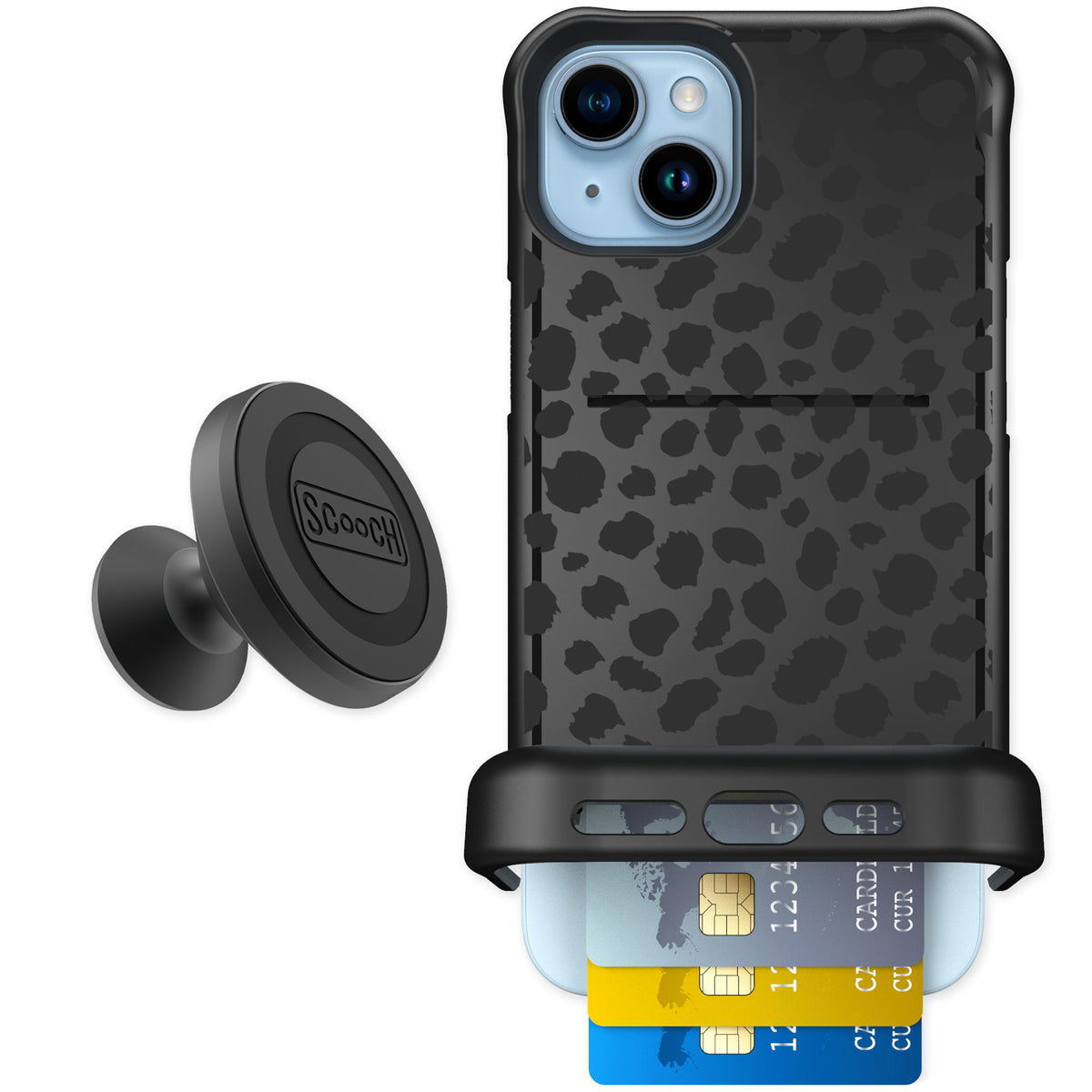 Scooch Wingmate Black Leopard for iPhone 14 Plus — Starter Bundle